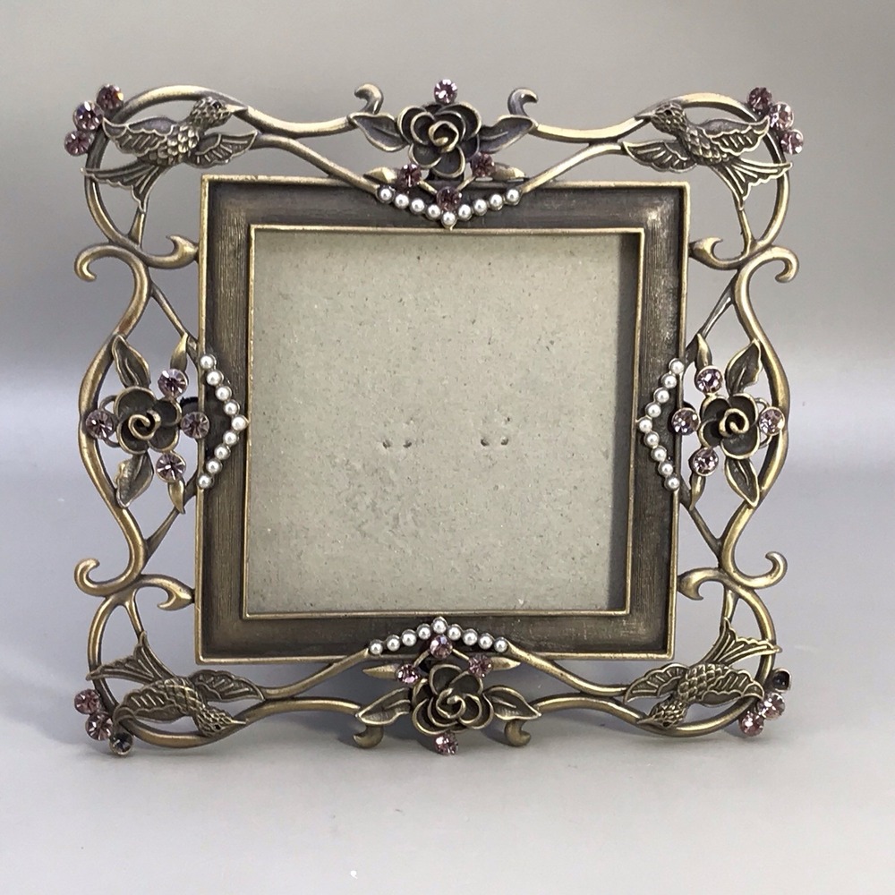 Antique Looking Picture Frame With Birds Roses And Pearls 5" X 5.5"